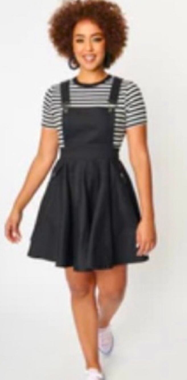 Unique Vintage Black Denim Brionne Pinafore Skirt S 4 NWOT